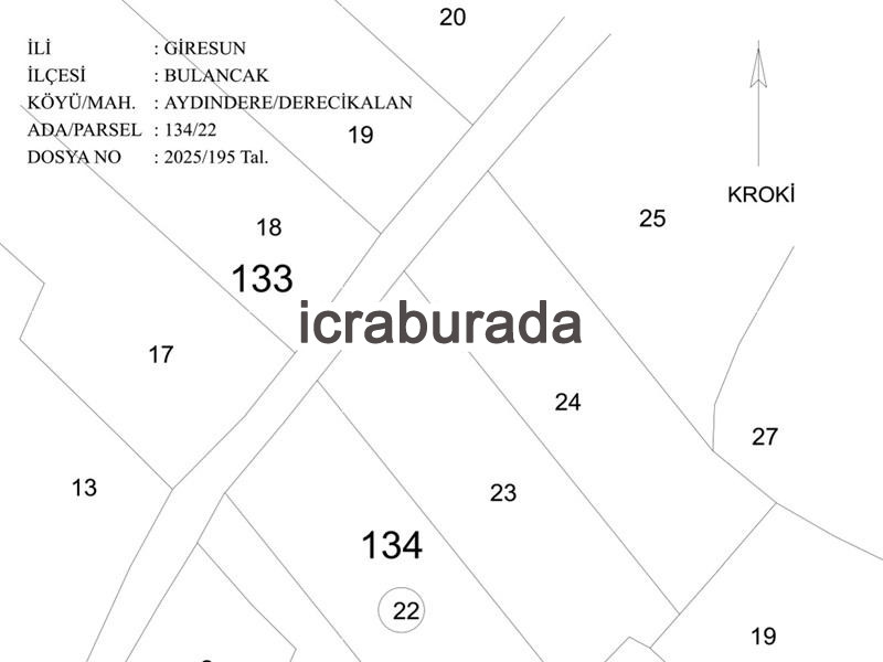 icralık  m2 Tarla Giresun Bulancak Aydindere/derecikalan