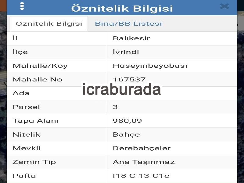 icralık  m2 Bag Balıkesir İvrindi Hüseyinbeyobasi
