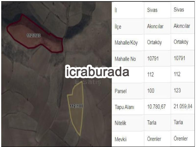icralık  m2 Tarla Sivas Akıncılar Ortaköy