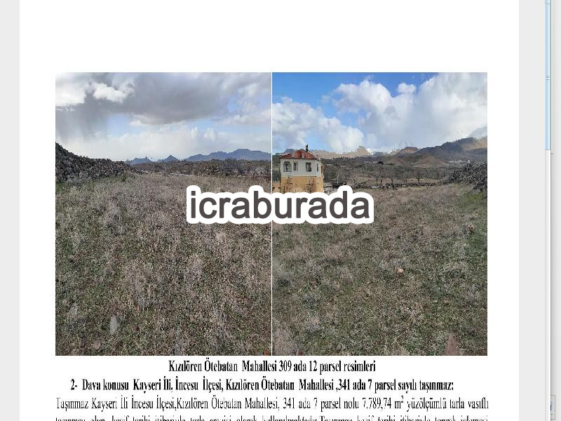 icralık  m2 Tarla Kayseri İncesu Kizilören/ötebatan