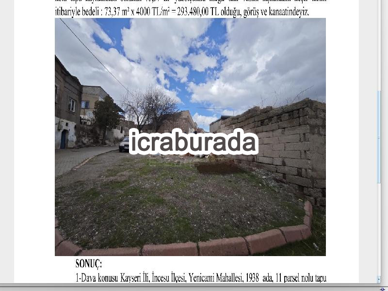 icralık  m2 Kargir Kayseri İncesu Yenicami