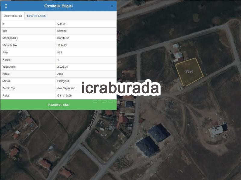 icralık  m2 Arsa Çankırı Merkez Karatekin