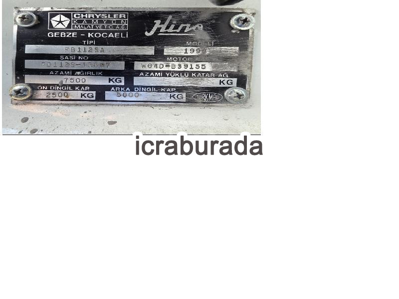 icralık Hino  FB112SA-  Kamyon Belirtilmedi Belirtilmedi Belirtilmedi