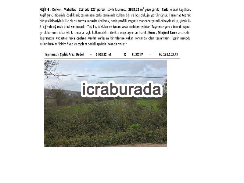 icralık  m2 Tarla Kocaeli Kandıra Kefken