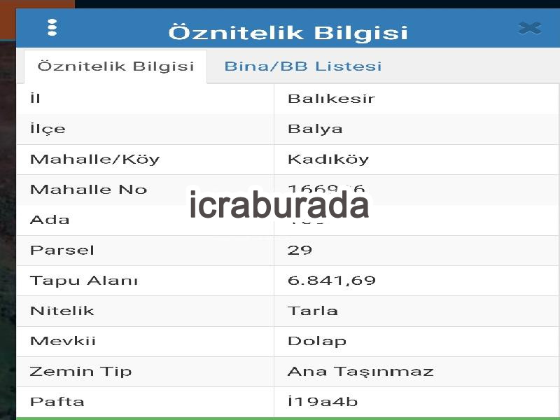 icralık  m2 Tarla Balıkesir Balya Kadiköy