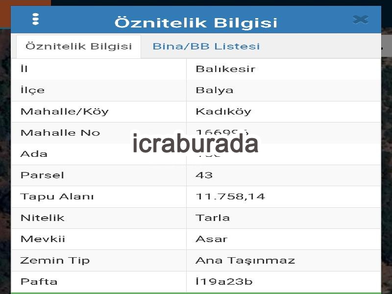 icralık  m2 Tarla Balıkesir Balya Kadiköy