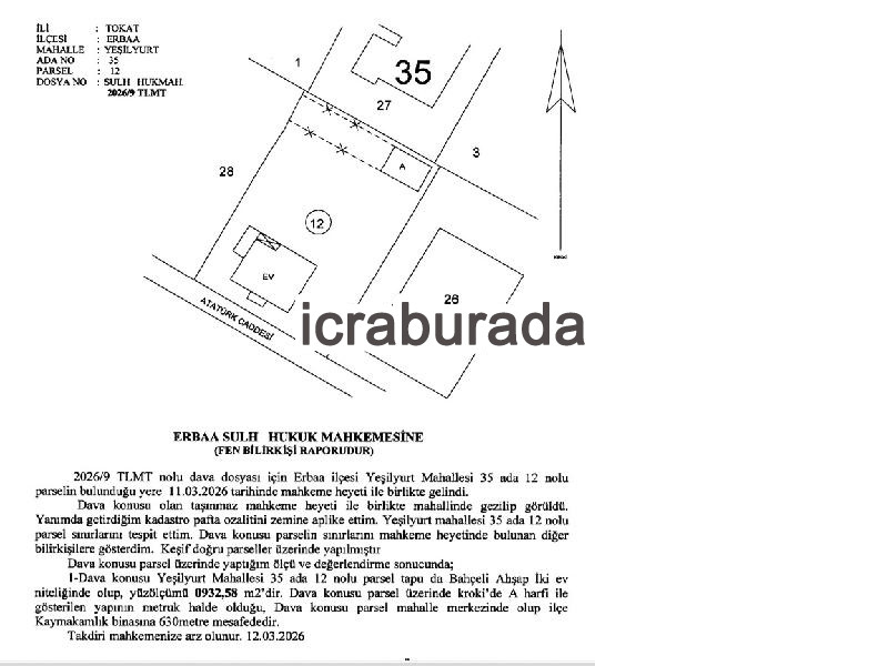 icralık  m2 Arsa Tokat Erbaa Yeşilyurt