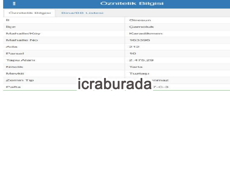 icralık  m2 Tarla Giresun Çamoluk Karadikmen
