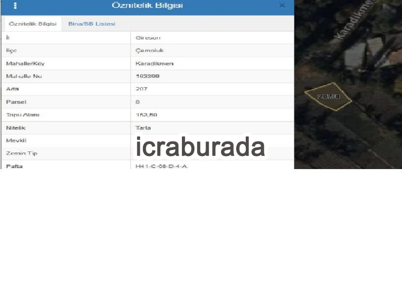 icralık  m2 Tarla Giresun Çamoluk Karadikmen