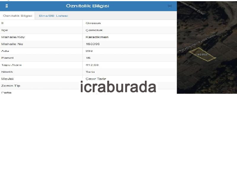icralık  m2 Tarla Giresun Çamoluk Karadikmen
