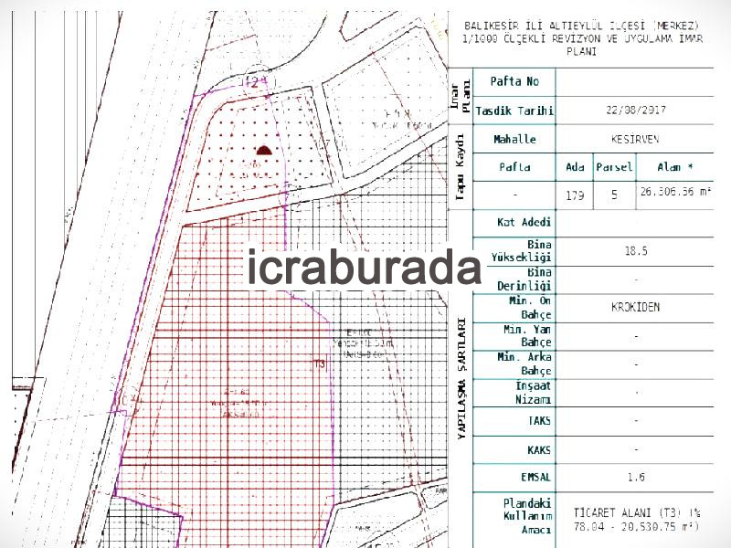 icralık  m2 Fabrika Balıkesir Altıeylül Kesirven