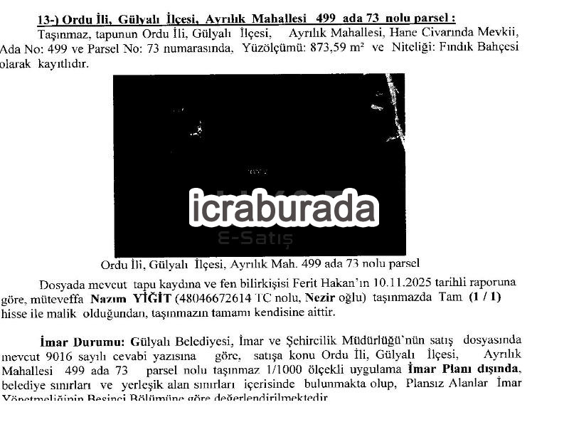 icralık  m2 Diger Ordu Gülyalı Ayrilik