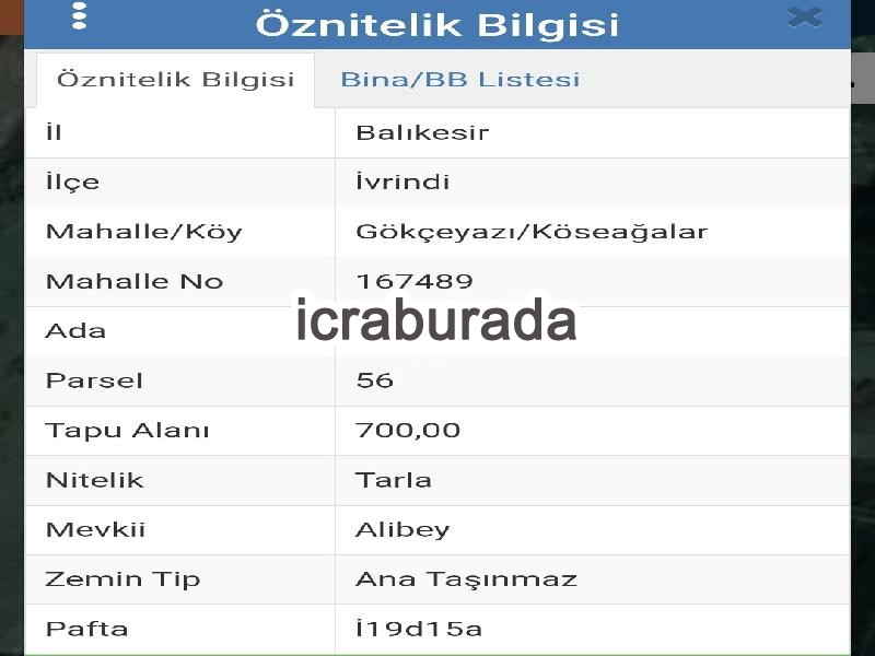 icralık  m2 Tarla Balıkesir İvrindi Gökçeyazi/köseağalar