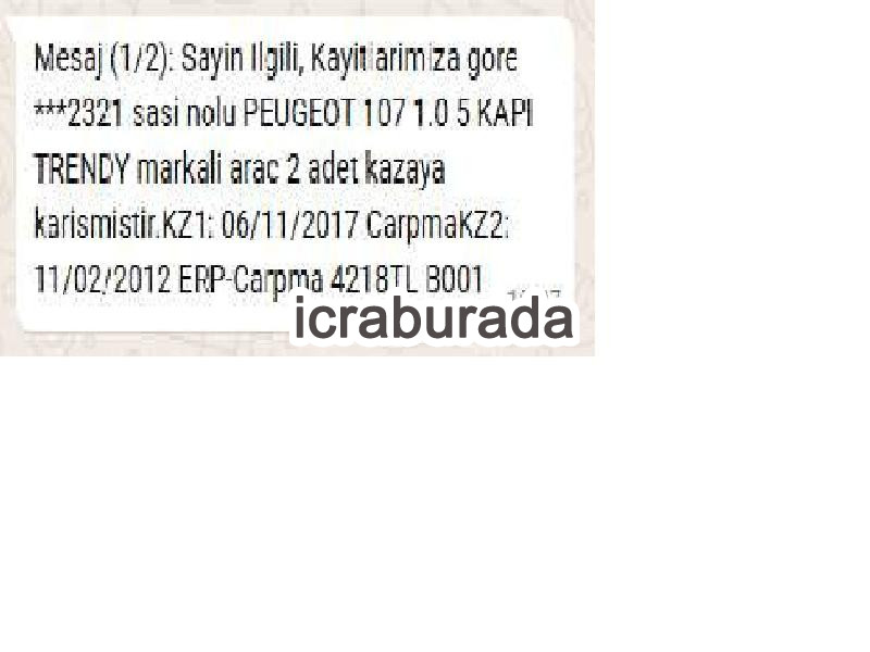 icralık Peugeot  107 TRENDY 1.0 5K  Otomobil Belirtilmedi Belirtilmedi Belirtilmedi
