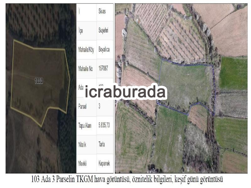 icralık  m2 Tarla Sivas Suşehri Boyalica