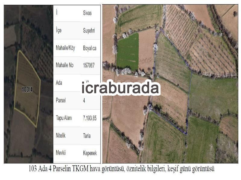 icralık  m2 Tarla Sivas Suşehri Boyalica