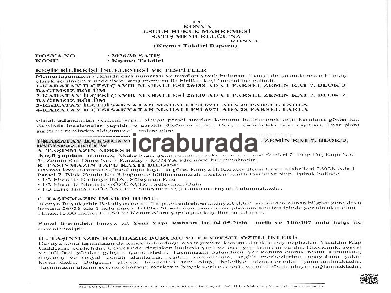 icralık 3 m2 Daire Konya Karatay Çayir