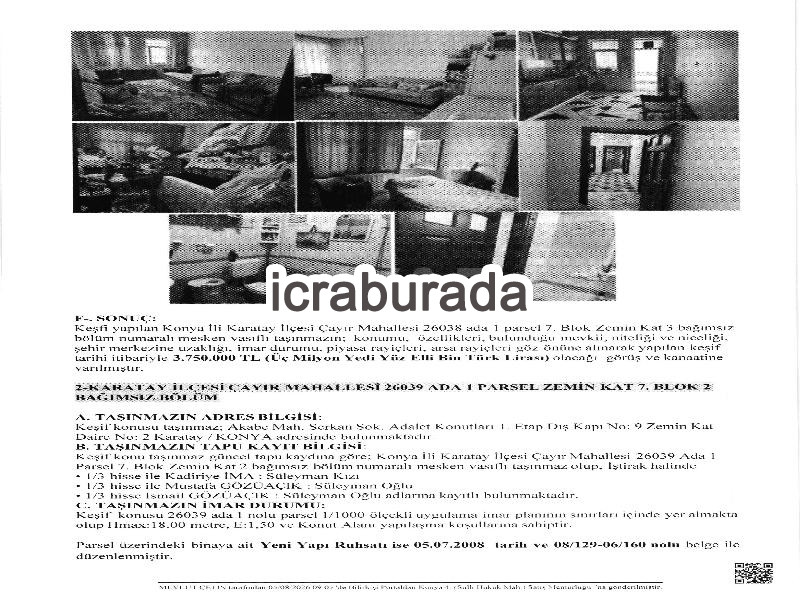 icralık 2 m2 Daire Konya Karatay Çayir
