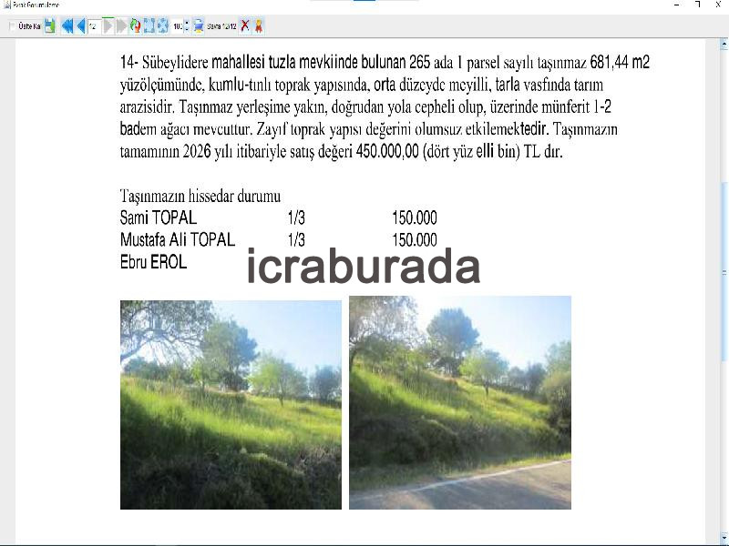 icralık  m2 Tarla Balıkesir Burhaniye Sübeylidere