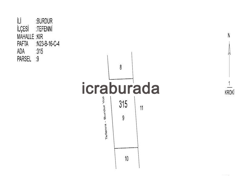 icralık  m2 Tarla Burdur Tefenni Kir